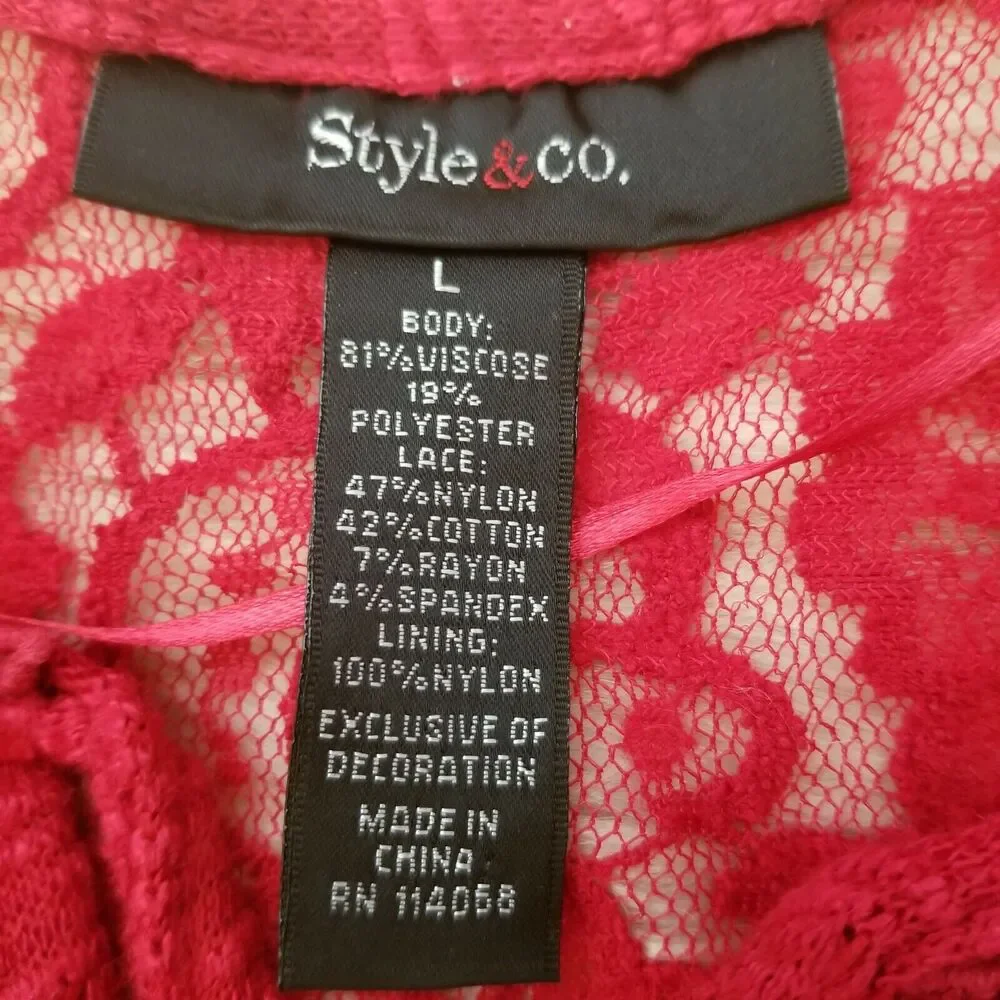 Style & Co. blouse - top with lace and 3/4 sleeve - Size L